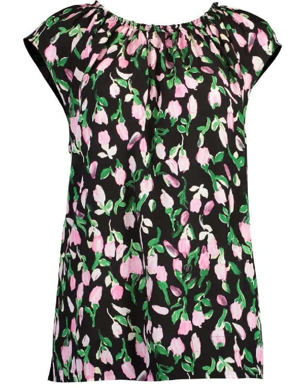 Black Floral Ruched Sleeveless Top