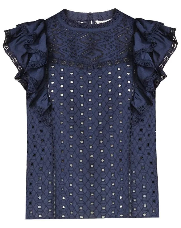 Jie Eyelet Top - Navy