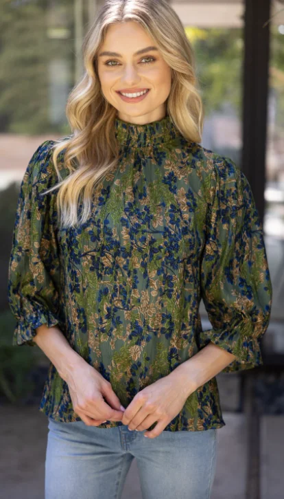 Smocked Neck Floral Top