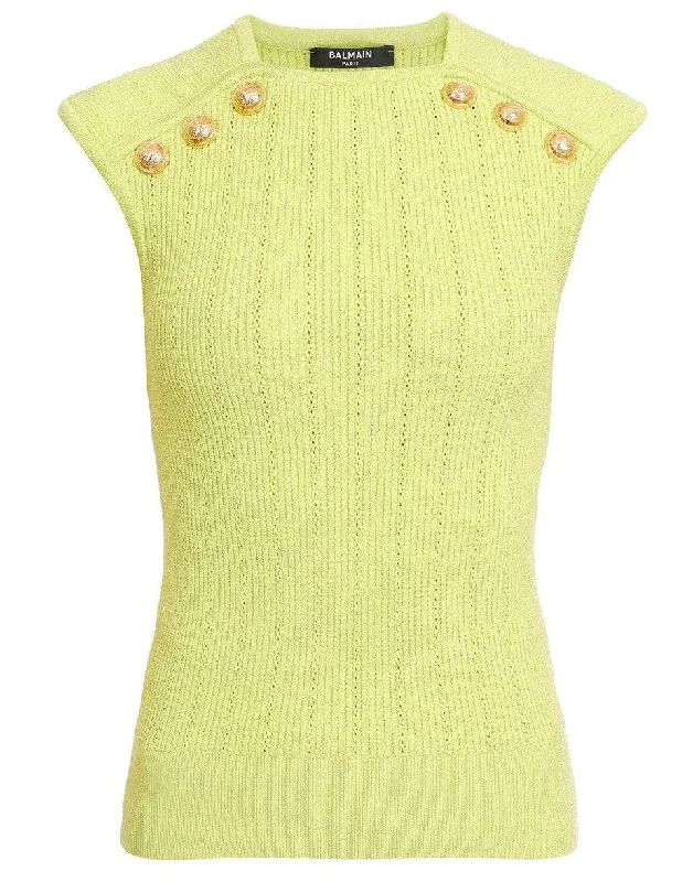 Button Sleeveless Knit Top