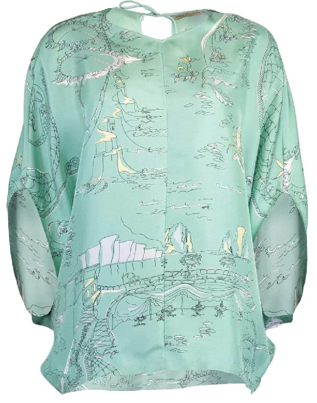 La Canzone Del Mare Print Silk Dolman Sleeve Top