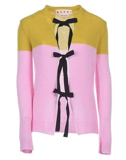 Color Block Bow Fastening Cardigan