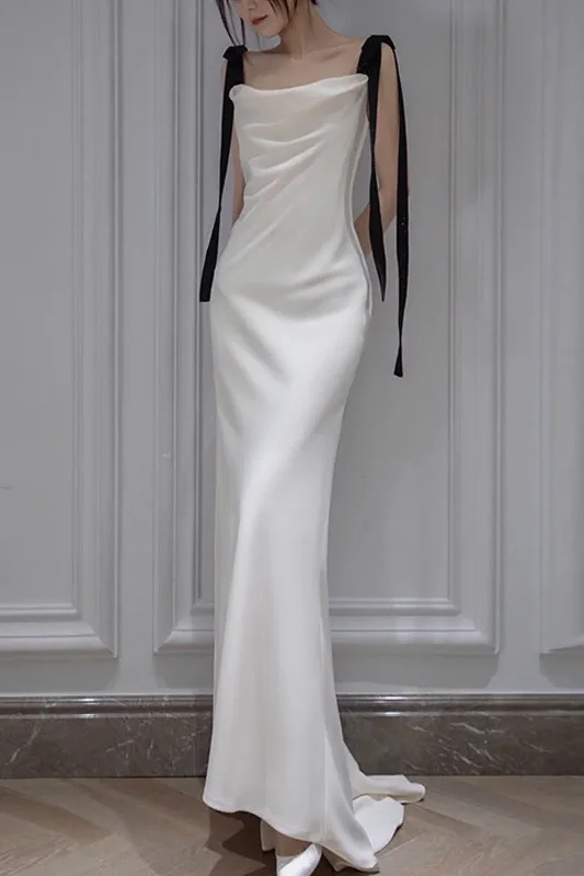 Sheath-Column Sweep-Brush Train Satin Wedding Dress 668572014772