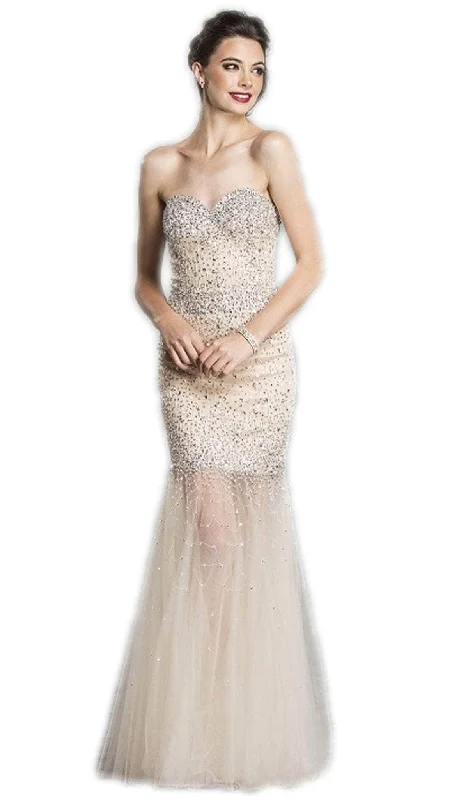 Trevi Collection - Strapless Beaded Trumpet Evening Gown