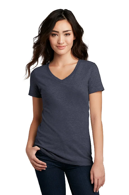 District Womens Perfect Blend Short Sleeve V-Neck T-Shirt - Heather Navy Blue