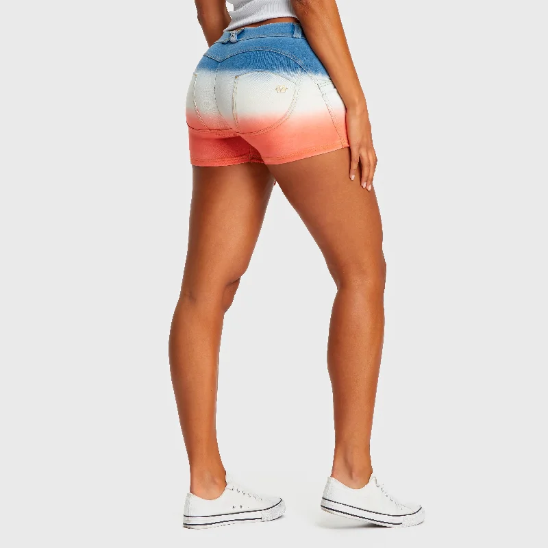 WR.UP® Mid Waist Denim Shorts - Light Blue + Orange Sunset Fade