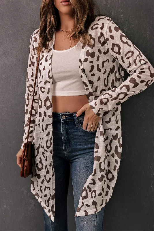 'Lydia' Leopard Long-Sleeve Open Front Cardigan