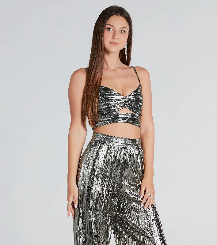 Dare To Impress Metallic Plisse Crop Top