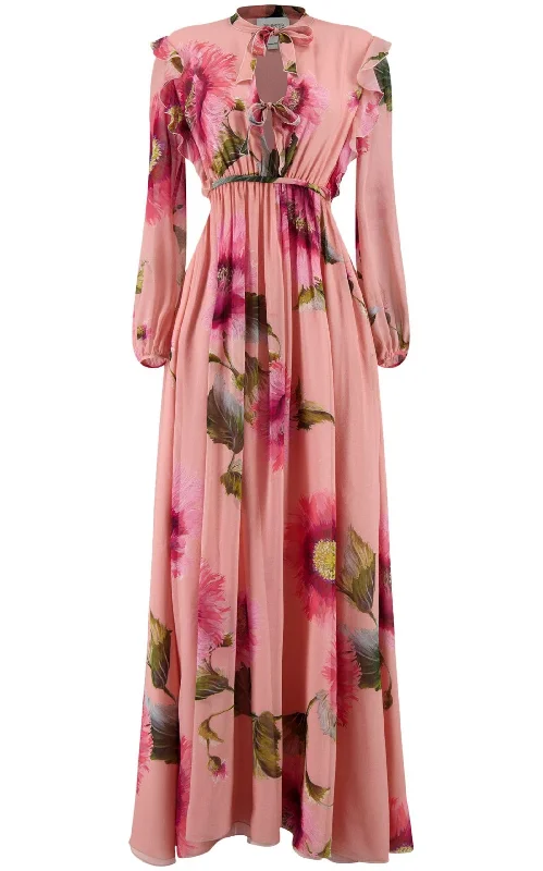 Botanic Blow Up-print Silk Georgette Gown