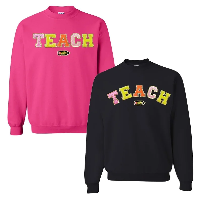 Teach Pencil Letter Patch Crewneck Sweatshirt