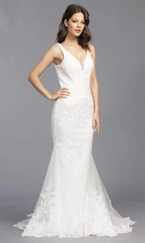 Trevi Collection Bridal - L2143 V Neck Embroidered Tulle Bridal Gown