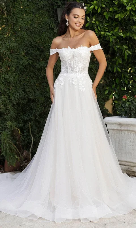 May Queen RQ8182 - Off-Shoulder Corset Bodice Bridal Gown