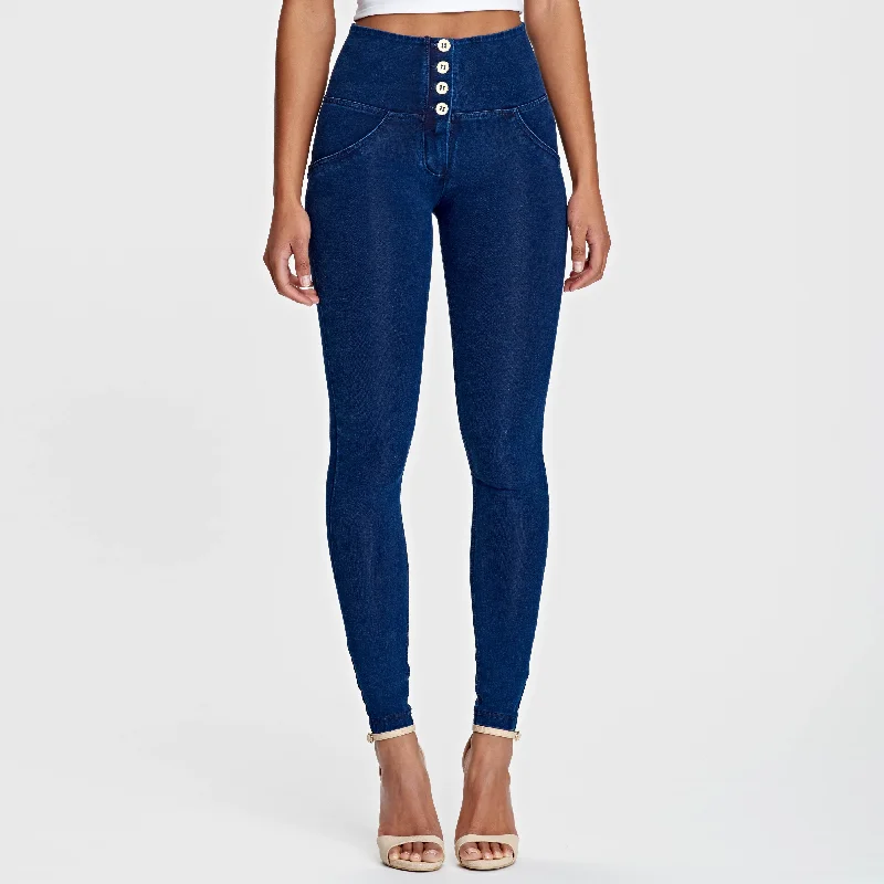 WR.UP® Denim - 4 Button High Waist - Full Length  - Dark Blue + Blue Stitching