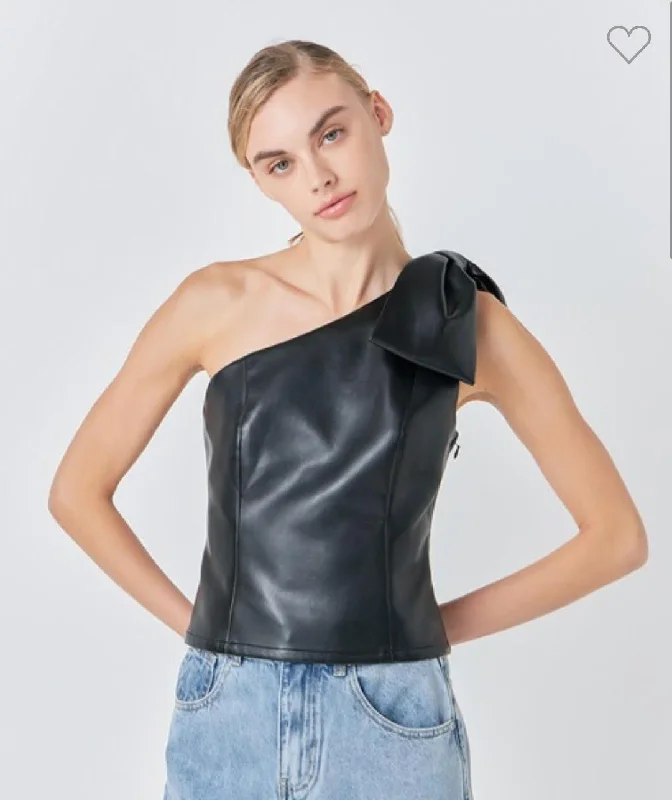 Faux Leather Bow Tie Top