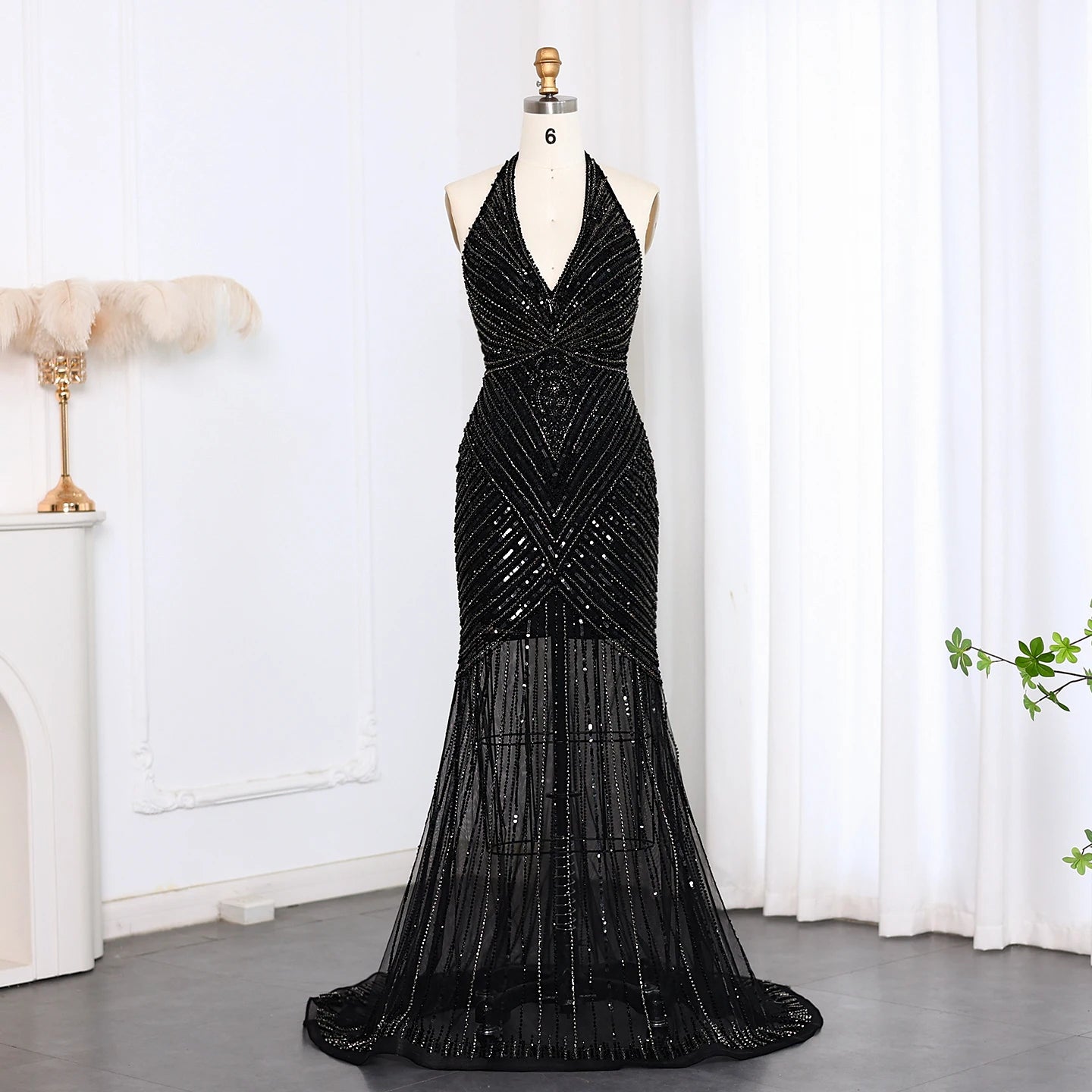 Sequined Halter Neck Floor-Length Dress