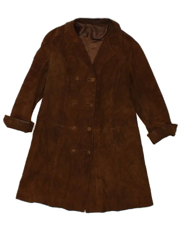 RENNA Womens Suede Overcoat IT 44 Medium Brown Suede