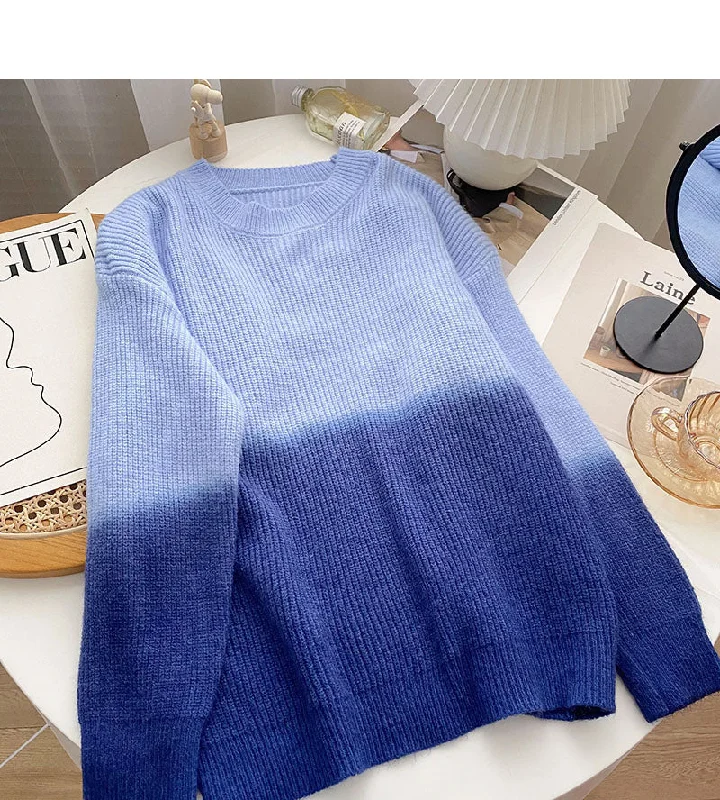 Niche design personalized gradient knitted long sleeve Pullover loose top  6111