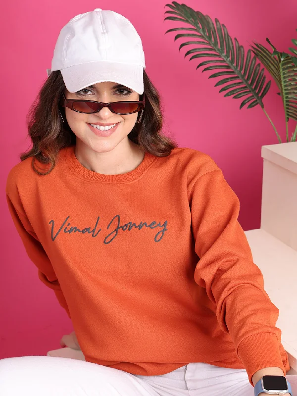 Mack Jonney Regular Fit Orange Printed Sweatshirt For Women