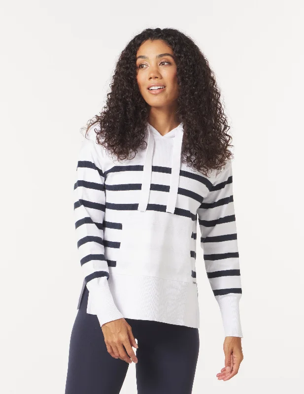 Elite Hoodie: White/Navy Stripe