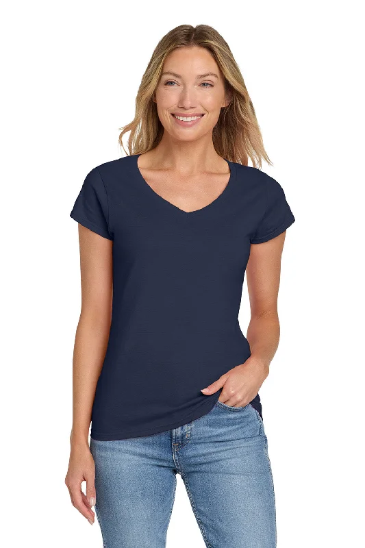 Gildan Womens Softstyle Short Sleeve V-Neck T-Shirt - Navy Blue