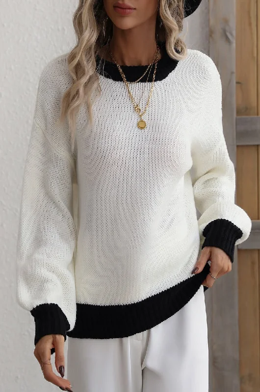 'Dakota' Contrast Trim Drop Shoulder Pullover Sweater (5 Colors)