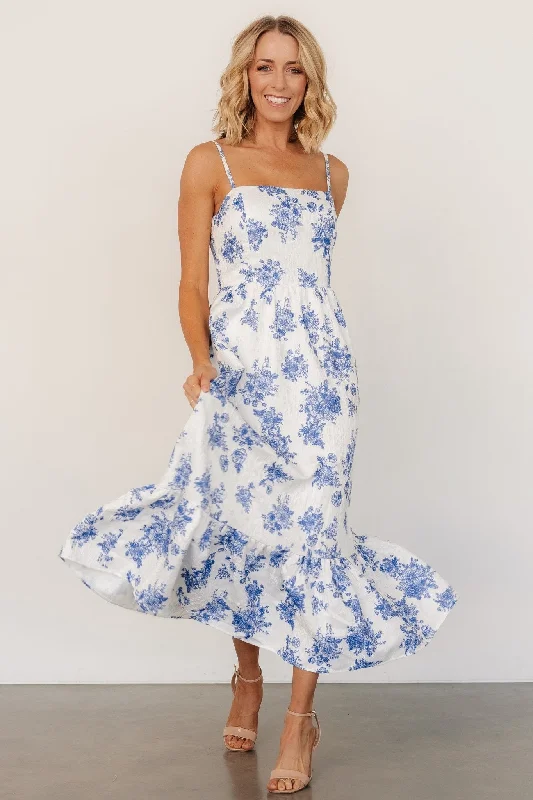 Cherie Jacquard Dress | Off White + Blue Floral