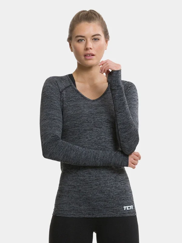 Elle Long Sleeve V Neck Top For Women With Thumbholes