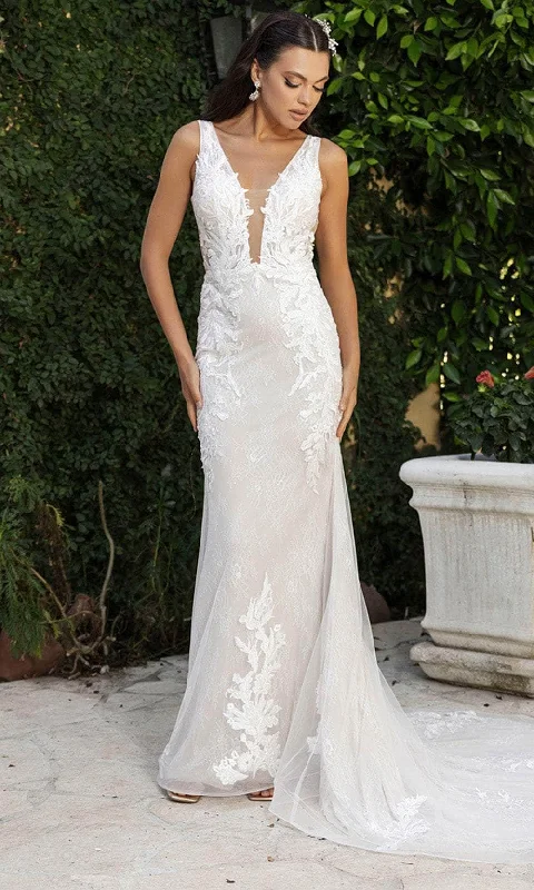 May Queen RQ8147 - Lace Applique Sleeveless Bridal Gown