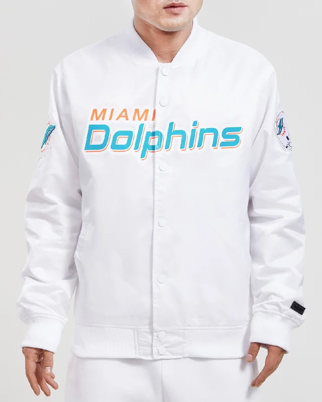 NFL MIAMI DOLPHINS TEAM BIG LOGO MEN'S SATIN JACKET (WHITE)