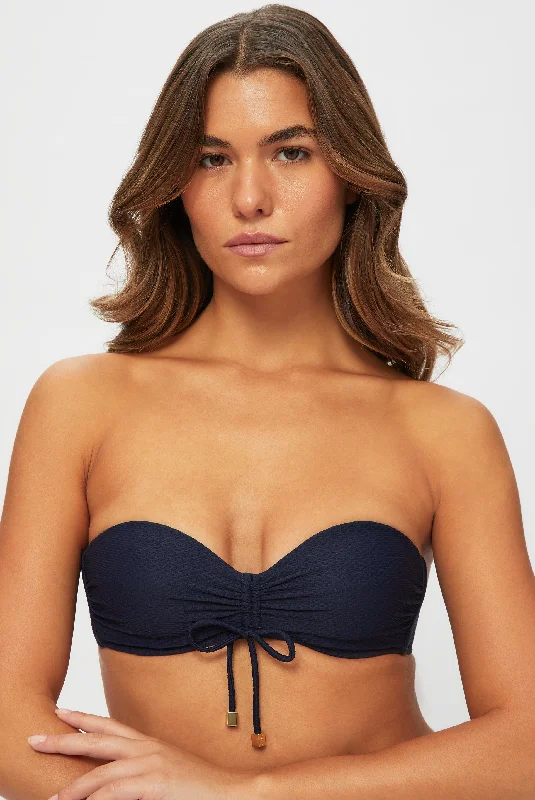 Navy Ruched Bandeau Top