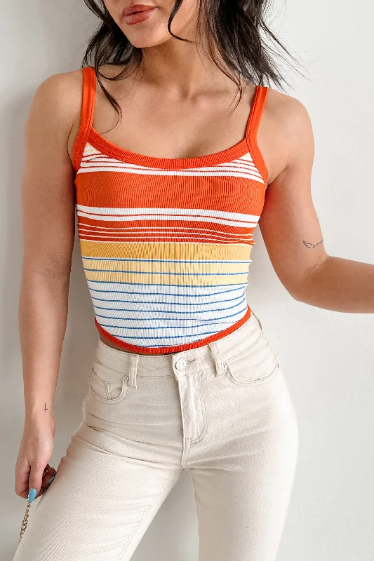 Life Is A Beach Striped Tank Top (Orange Combo)