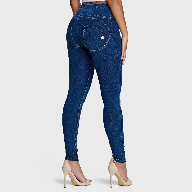 WR.UP® Denim - High Waisted - Full Length - Dark Blue + Yellow Stitching