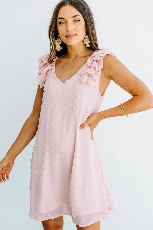 Very Persuasive Blush Pink Swiss Dot Dress