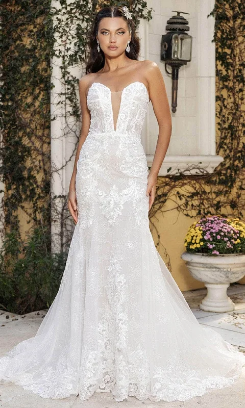 May Queen RQ8145 - Strapless Lace Applique Bridal Gown