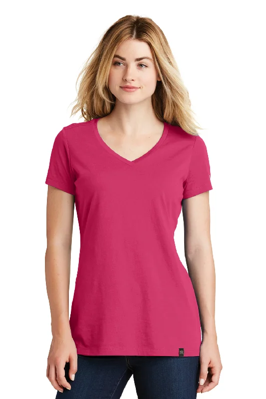 New Era Womens Heritage Short Sleeve V-Neck T-Shirt - Deep Pink - Closeout