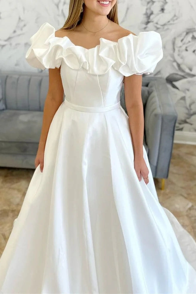 Puff Off the Shoulder A-line Wedding Dress