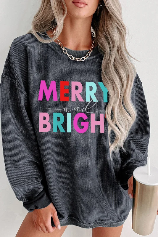 Gray MERRY and BRIGHT Corded Drop Shoulder Graphic Sweatshirt