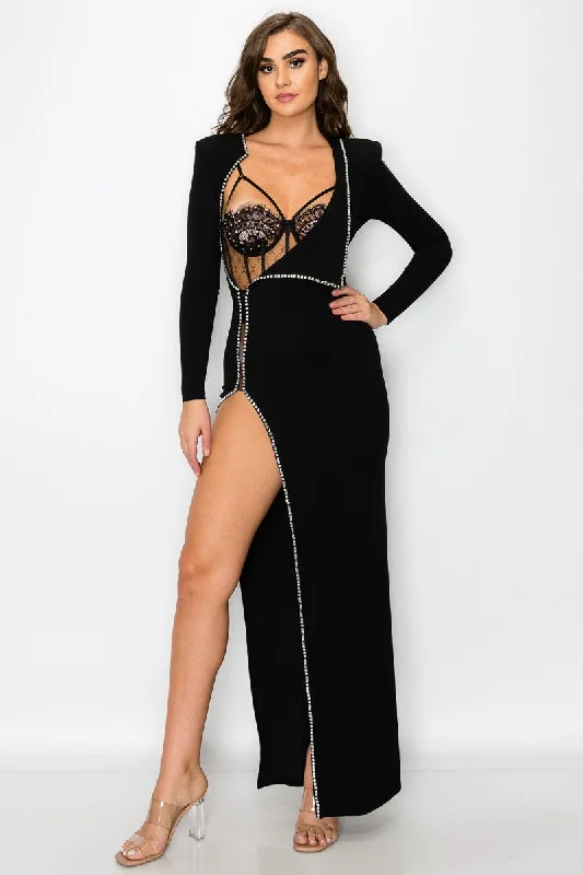 2 PIECE RHINESTONE DRESS & BODYSUIT SET