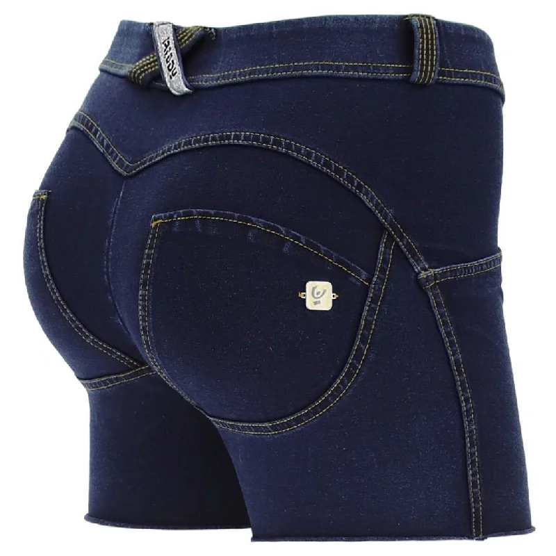 WR.UP® Mid Waist Denim Shorts - Dark Blue + Yellow Stitching