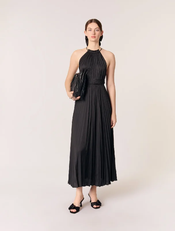 Pleated Satin Maxi Dress