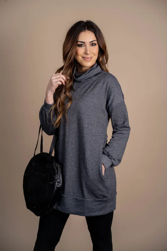 Marled Cowl Neck Tunic Sweatshirt