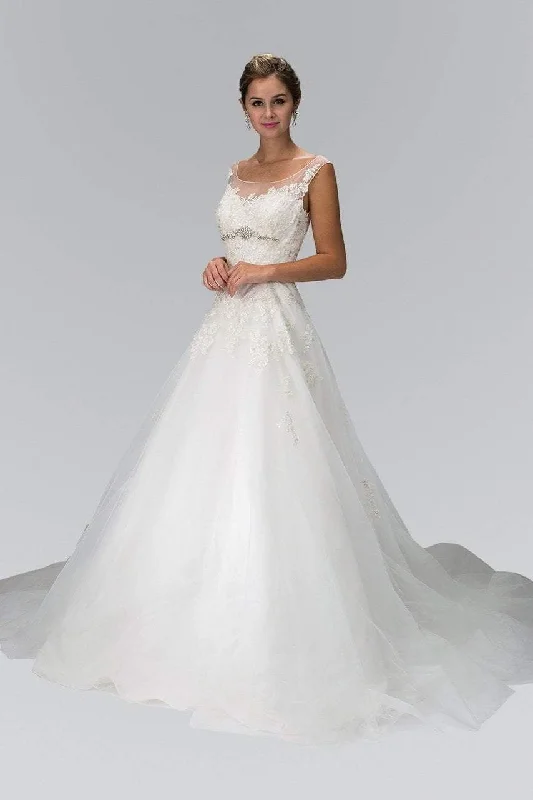 Elizabeth K Bridal - GL1355 Cap Sleeve Floral Appliqued Tulle Wedding Dress