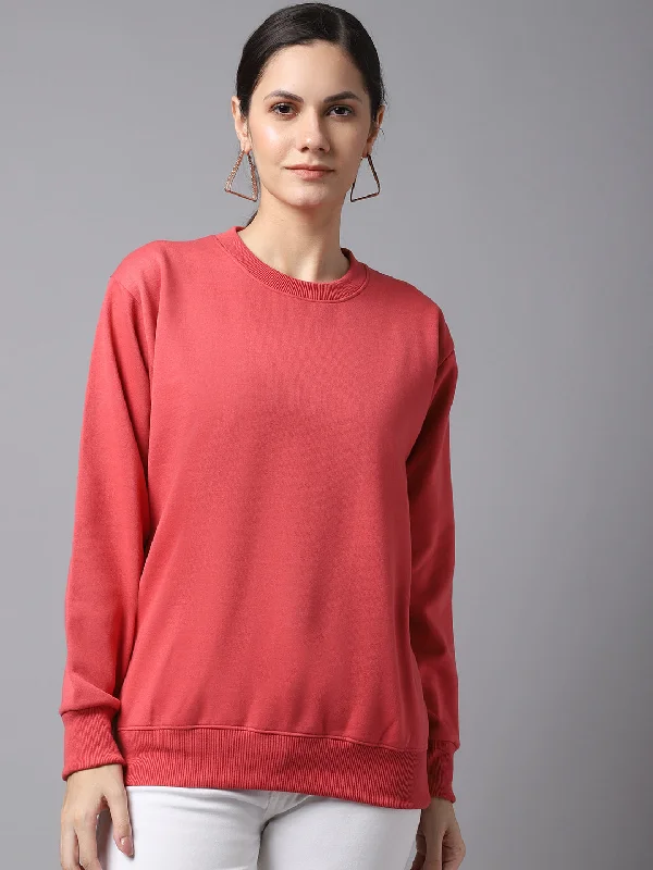 Mack Jonney Fleece Round Neck Pink Sweatshirt For Women