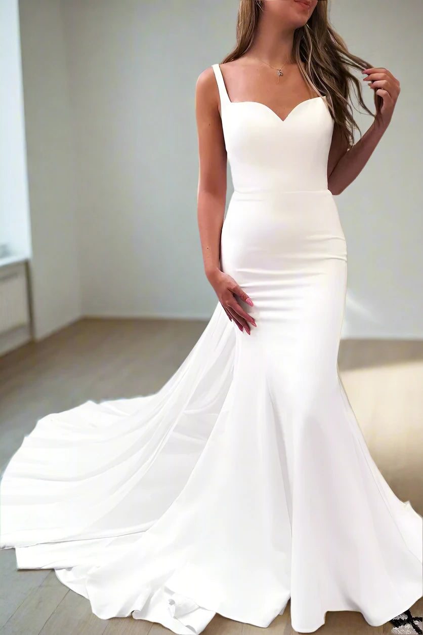 Straps Mermaid Bridal Dress with Backless