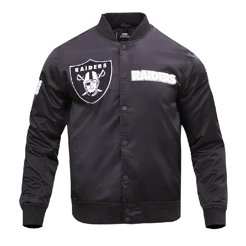 NFL LAS VEGAS RAIDERS CHEST HIT MEN'SLOGO SATIN JACKET (BLACK)