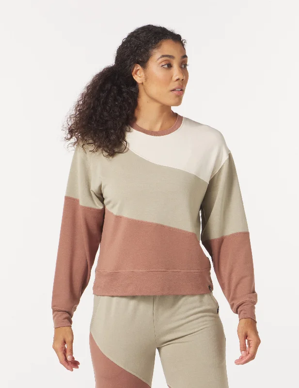 Asymmetric Long Sleeve Crew: Oatmilk/Linen/Mocha