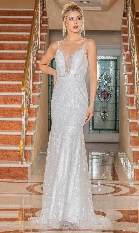 Dancing Queen 0219 - Embellished Deep V-Neck Wedding Gown