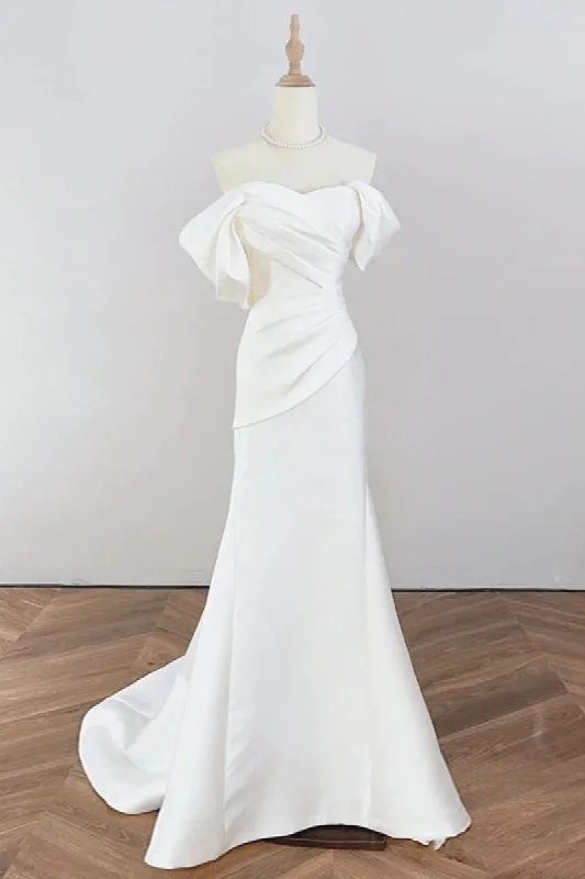 Trumpet-Mermaid Sweep-Brush Train Satin Wedding Dress 730322630162