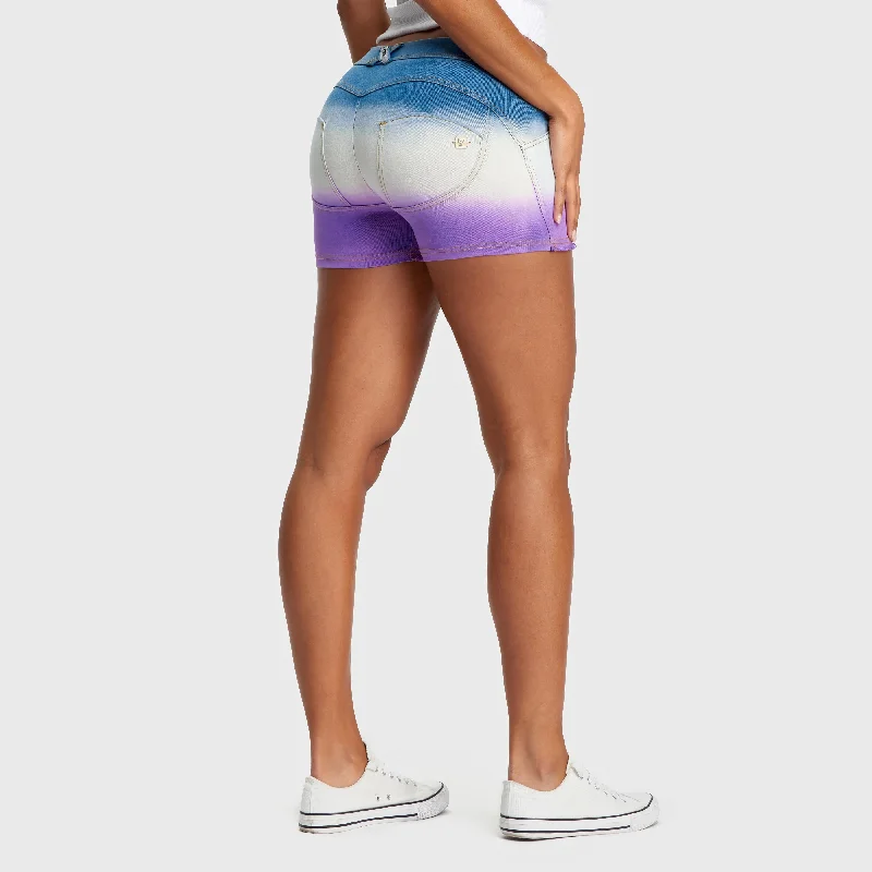 WR.UP® Mid Waist Denim Shorts - Light Blue + Purple Sunset Fade