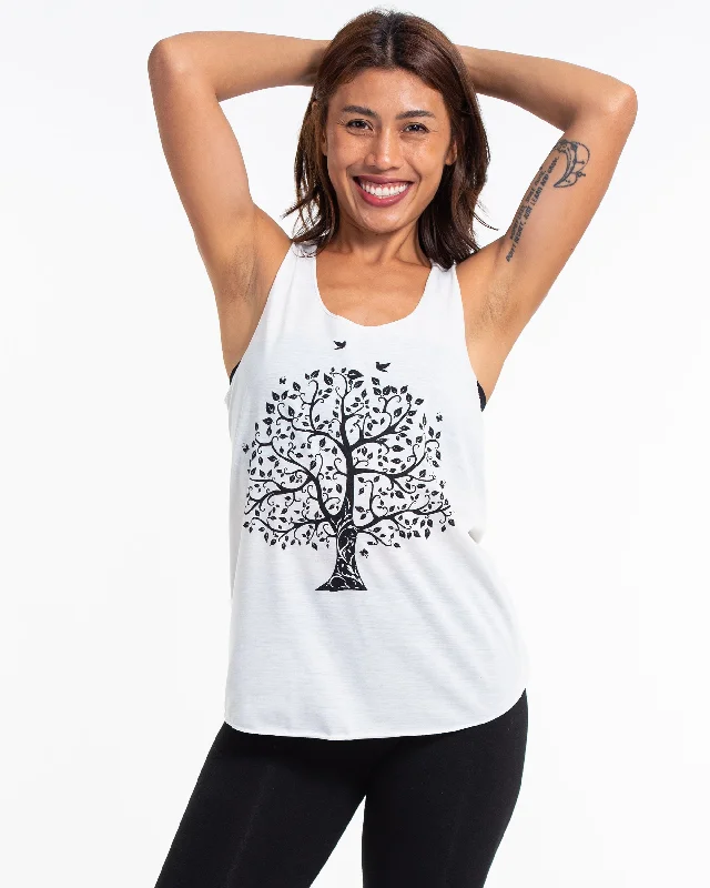 Womens Tree Tank Top in White